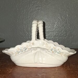 Charming Cream Ceramic Basket with Floral Accents